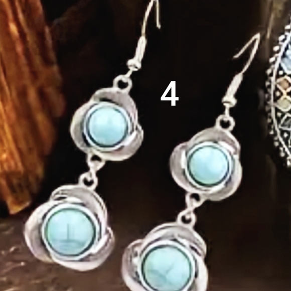 Bohemian Earrings Western Dangle Blue Silver Boho Cowgirl Earrings Rodeo Jewelry - Picture 5 of 16